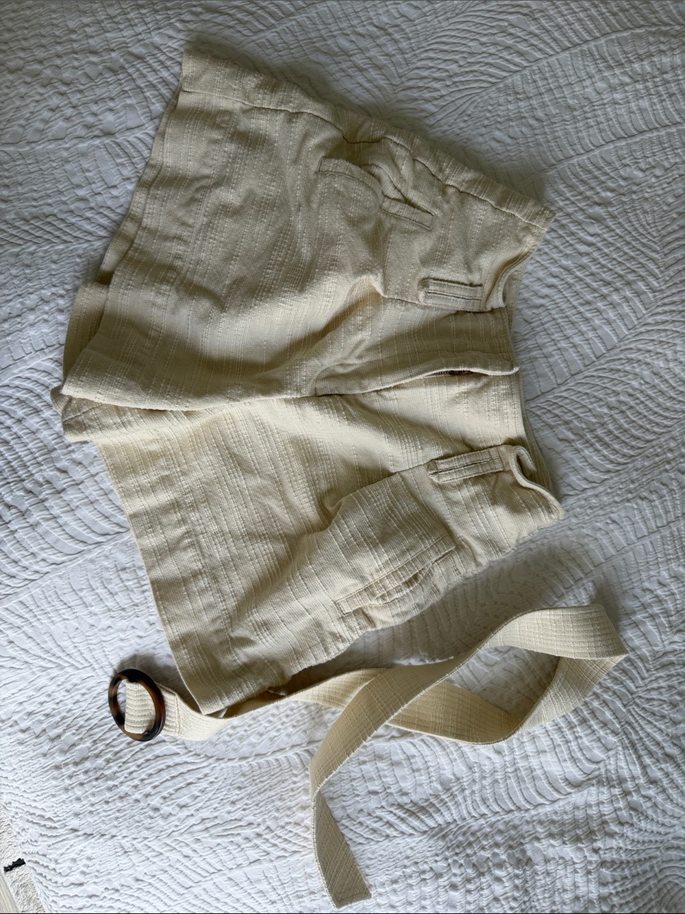 Sezane Rome Textured High-Waist Belted Shorts